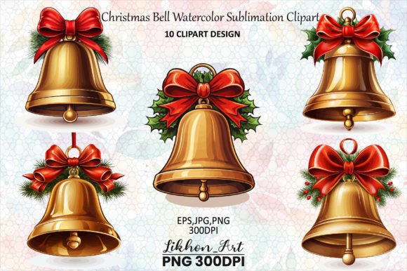 10 Christmas Bell Sublimation Clipart for Festive Branding