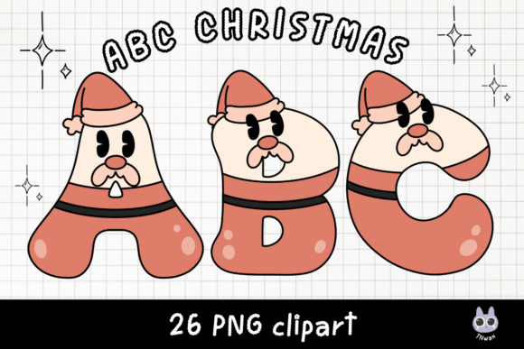 Christmas Alphabet Santa Retro Font Png for Illustrations