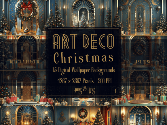 Christmas Art Deco Digital Backgrounds for Branding and Marketing