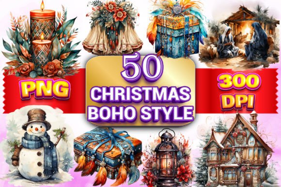 Christmas Boho Clipart 3 Illustrations for Handmade Creations