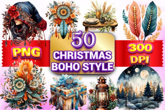 Christmas Boho Clipart 5 Illustrations Review