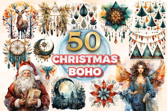 Christmas Boho Clipart Sublimation 10 for Illustrations