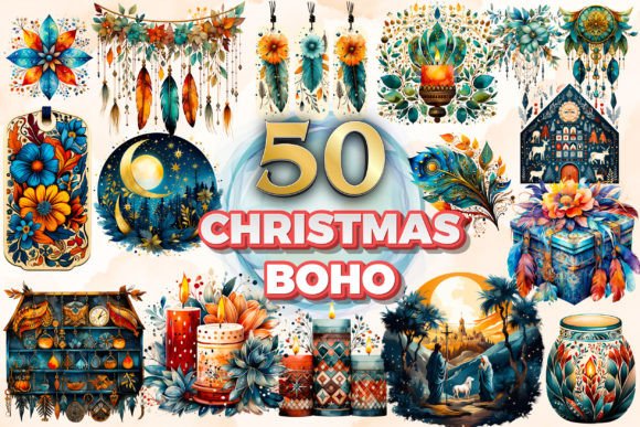 Christmas Boho Clipart Sublimation 2 for Local Branding