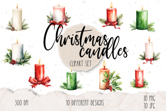 Christmas Candles Clipart for Modern Illustrations