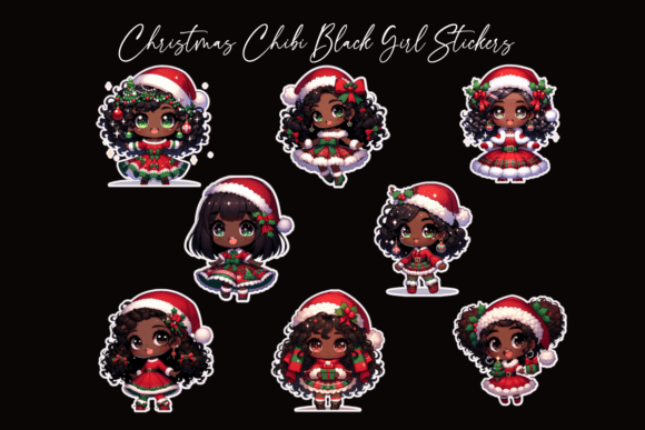 Christmas Chibi Black Girl Stickers: Illustrations for Modern Branding