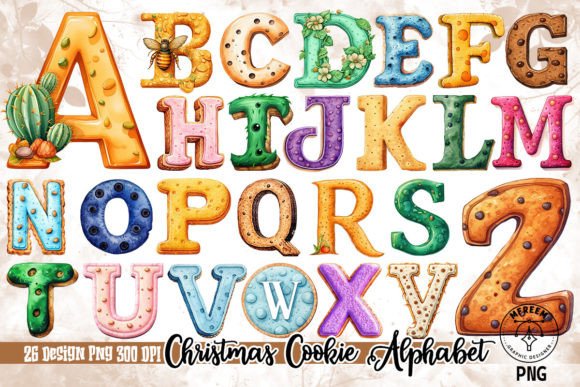 Christmas Cookie Alphabet Clipart PNG for Editorial and Web Design