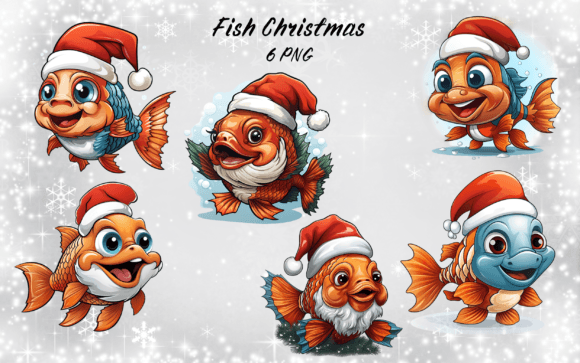 Christmas Fish Sublimation Bundle Illustrations for Handmade Creations