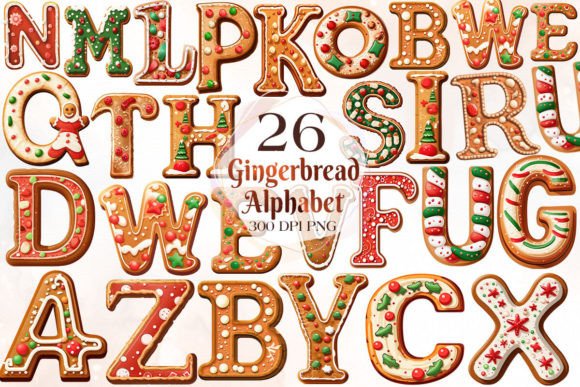 Christmas Gingerbread Alphabet Clipart for Illustrations