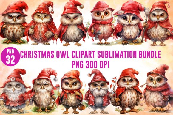 Christmas Owl Clipart Sublimation for Branding and Marketing