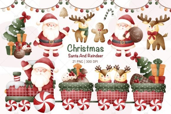 Christmas Santa and Reindeer Illustrations