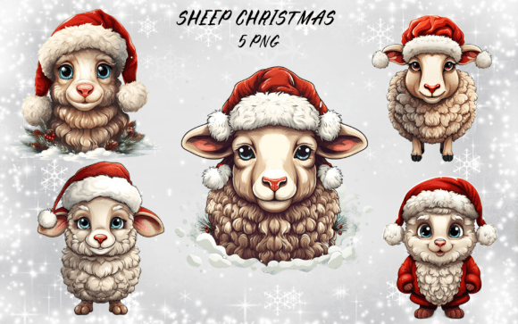 Christmas Sheep Sublimation Bundle Illustrations