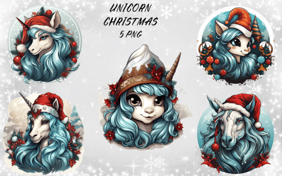 Christmas Unicorn Sublimation Bundle Illustrations