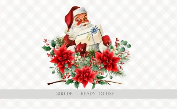 Christmas Vintage Santa Wreath PNG for Illustrations