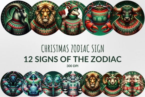 Christmas Zodiac Sign Sublimation Bundle Illustrations