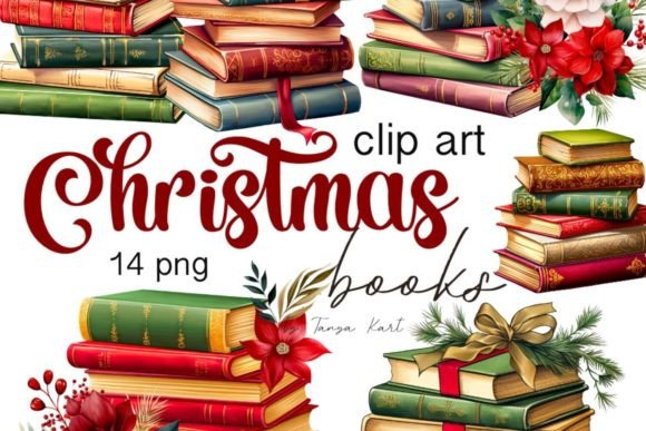 Classic Christmas Book Stack - Vintage Illustrations