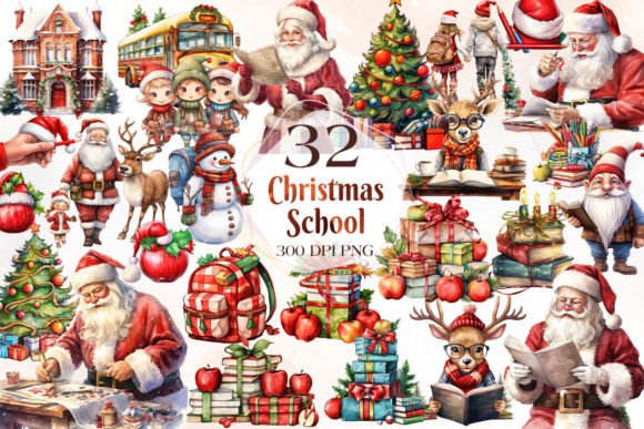 Collection of School Christmas Cliparts for Handmade Projects