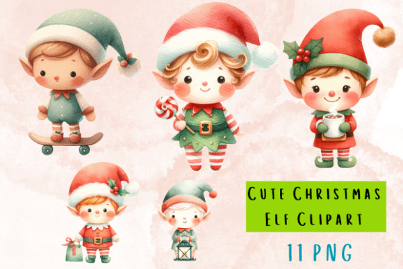 Cute Christmas Elf Clipart Bundle for Handmade Creations