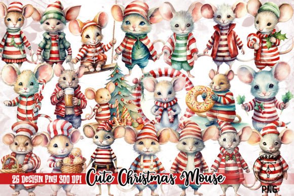 Cute Christmas Mouse Clipart PNG for Illustrations