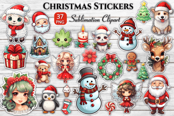 Cute Christmas Stickers Bundle Png for Illustrations