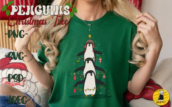 Cute Penguins Christmas Tree Illustration
