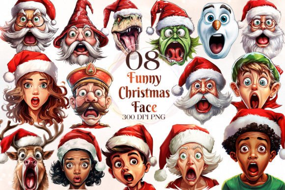 Funny Christmas Face Sublimation Clipart for Illustrations