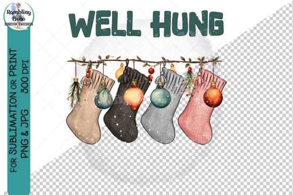 Funny Christmas Stockings Well Hung Joke Illustrations