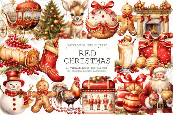 Red Christmas Sublimation Clipart for Editorial and Web Design