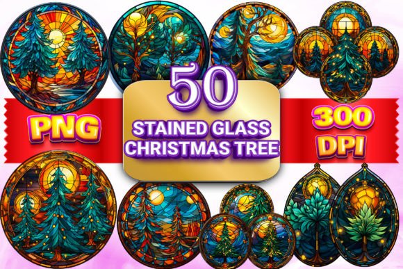 Stained Glass Christmas Tree Clip Art 1 Illustrations