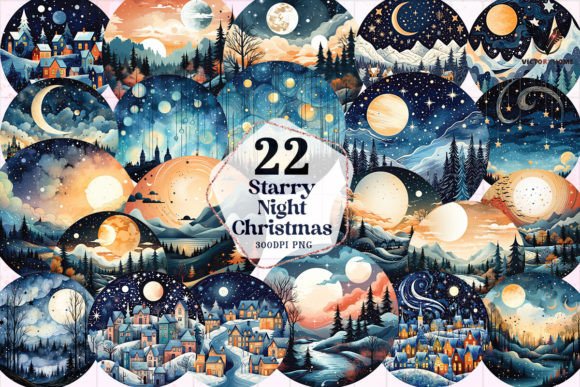 Starry Night Christmas Clipart PNG for Modern Illustrations