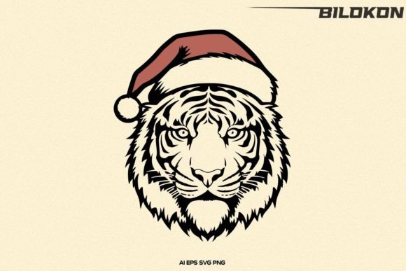 Tiger in Santa Hat, Christmas Tiger SVG & Illustrations