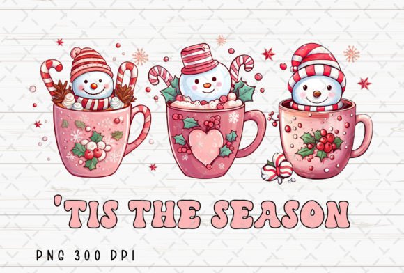 Tis the Season Pink Snowman Christmas Illustration