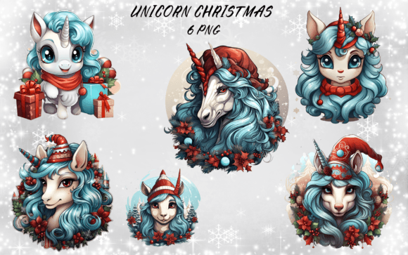 Unicorn Christmas Sublimation Bundle Illustrations