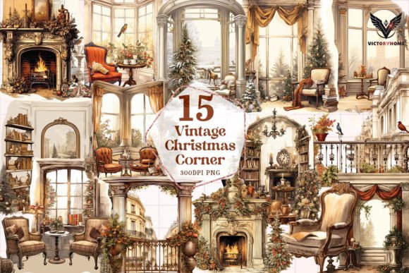 Vintage Christmas Corner Clipart PNG for Branding and Illustrations