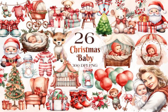 Watercolor Christmas Baby Clipart Bundle for Branding