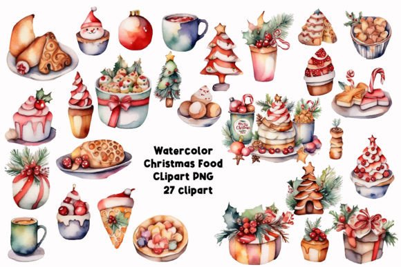Watercolor Christmas Food Clipart PNG for Modern Illustrations