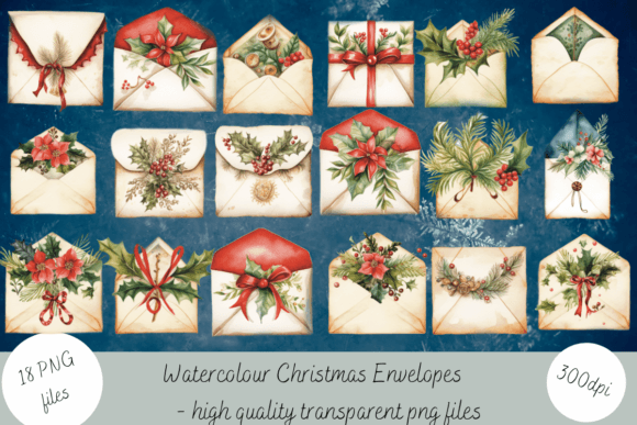 Watercolour Christmas Envelopes Illustrations